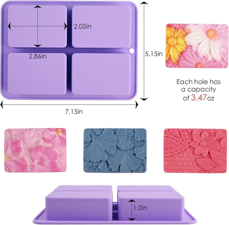 Moukiween Soap Molds Silicone, 3D Rectangular Flower Pattern Silicone Molds for Handmade Craft Soap, Bath Bombs, Chocolate Bars, DIY Candle, Polymer Clay Design - Image 2